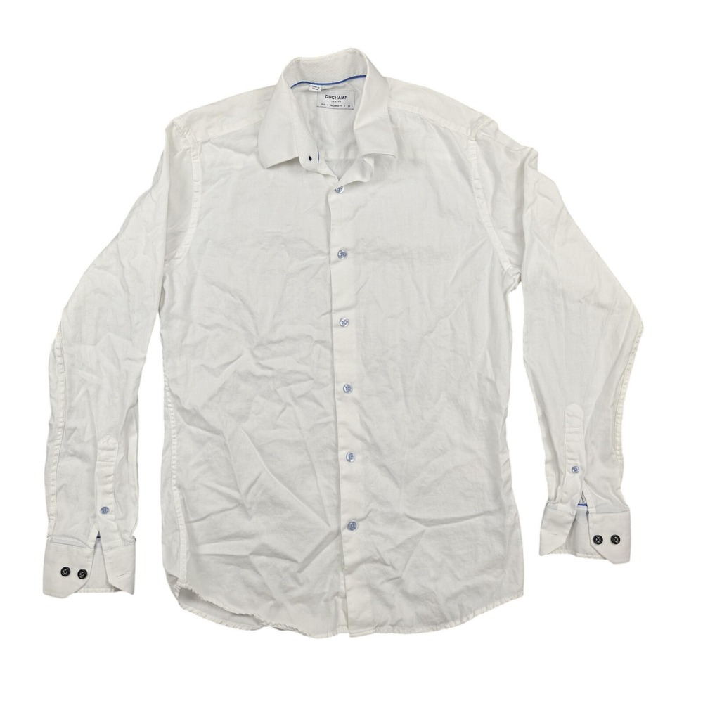 Duchamp Dress‎ Shirt Mens 15/M 38 White Herringbone Tailored Fit Long Sleeve